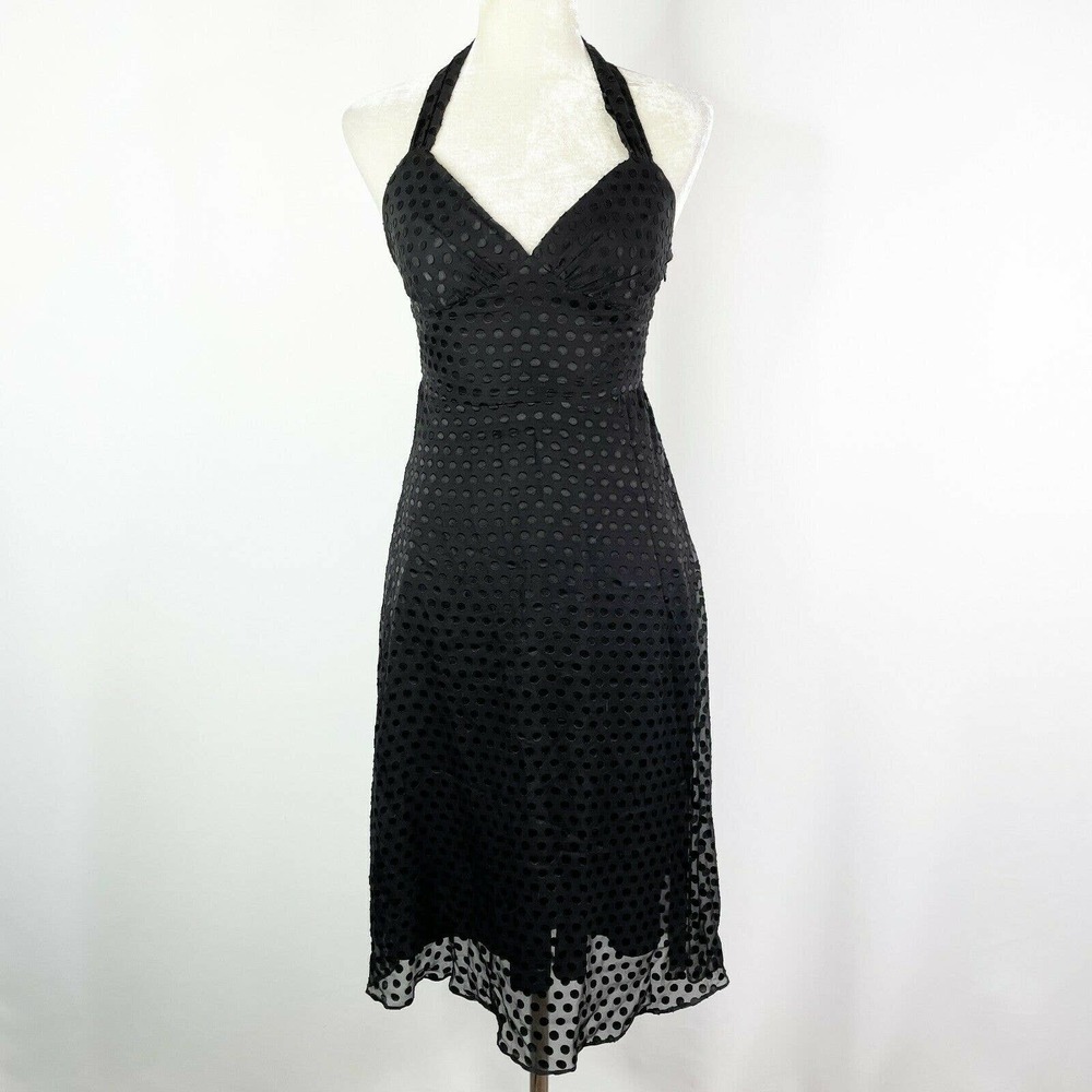Vintage Betsey Johnson Dress Size 4 Silk Black Polka Dot Halter 90s 2000s Y2K